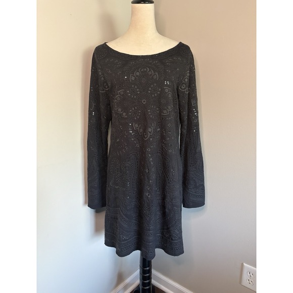 Calypso St. Barth Dresses & Skirts - Calypso St Barth Savvy Sequin Embroidered Dress Tunic L Charcoal Gray Black Knit